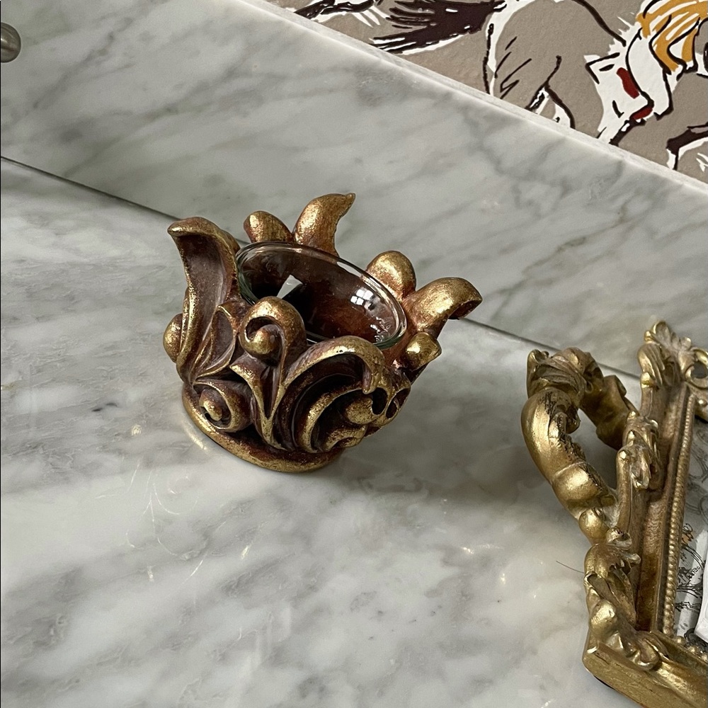 💛 New Zara Home Baroque swirl Gold Tea light Holder